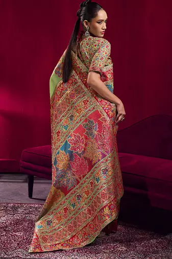 Light green handloom weaving pashnima silk blend saree