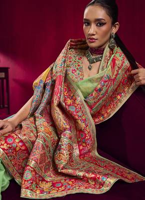 Light green handloom weaving pashnima silk blend saree 4