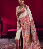 White handloom weaving pashnima silk blend saree