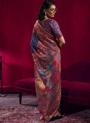 Navy blue handloom weaving pashnima silk blend saree 2