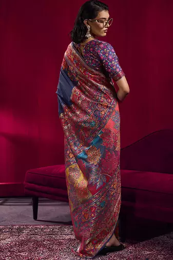 Navy blue handloom weaving pashnima silk blend saree