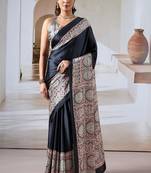 Black ajrakh print modal satin saree