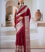Maroon ajrakh print modal satin saree
