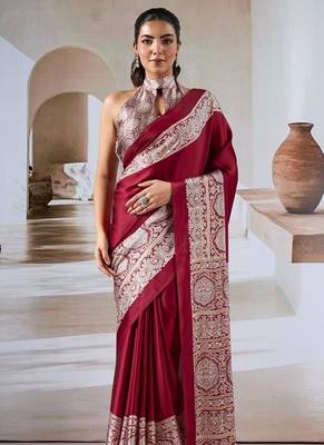 Maroon ajrakh print modal satin saree 2