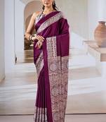 Wine ajrakh print modal satin saree