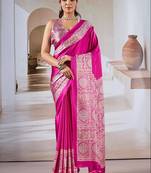 Hot pink ajrakh print modal satin saree