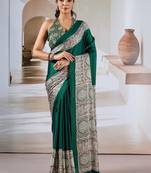Dark green ajrakh print modal satin saree