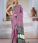 Magenta & white printed modal satin saree