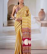Mustard & white printed modal satin saree