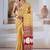 Mustard & white printed modal satin saree