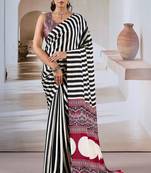 Black & white printed modal satin saree