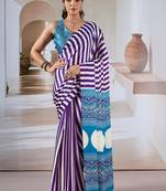 Purple & white printed modal satin saree