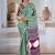 Green & white printed modal satin saree