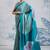 Aqua blue printed satin saree