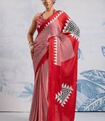 Red printed satin saree