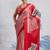 Red printed satin saree