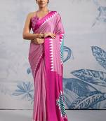 Hot pink printed satin saree