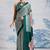 Dark green printed satin saree
