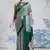 Dark green printed satin saree