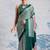 Dark green printed satin saree