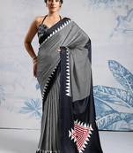 Black printed satin saree