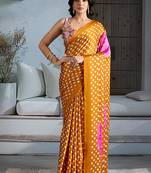 Mustard satin printed saree