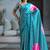 Turquoise satin printed saree