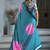 Turquoise satin printed saree