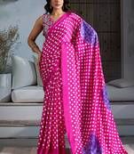 Rani pink satin printed saree