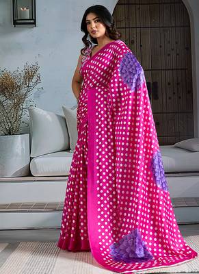 Rani pink satin printed saree 2