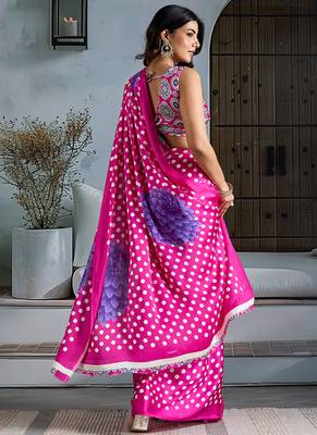 Rani pink satin printed saree 3