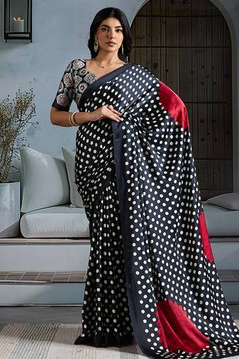 Black satin printed saree