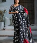 Black satin printed saree