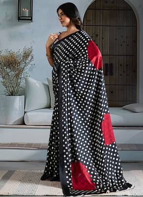 Black satin printed saree 2
