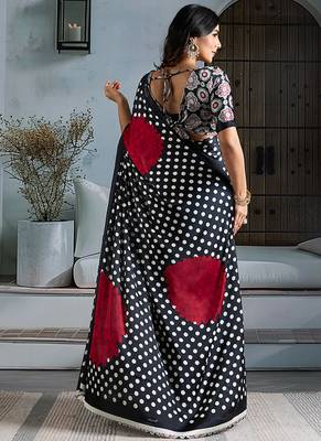 Black satin printed saree 3