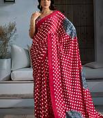 Crimson red satin printed saree