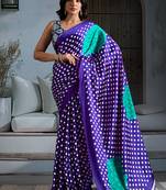 Purple satin printed saree