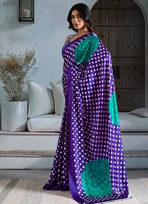 Purple satin printed saree 2