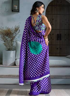 Purple satin printed saree 3