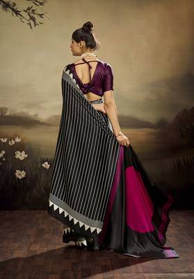 Satin black printed saree 2