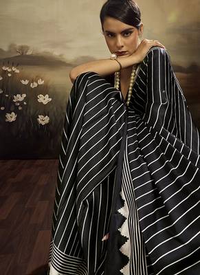 Satin black printed saree 3