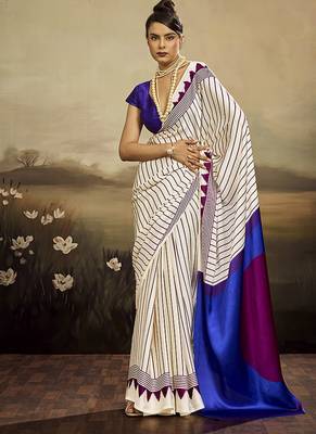 Satin off white printed saree 1