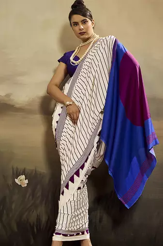 Satin off white printed saree