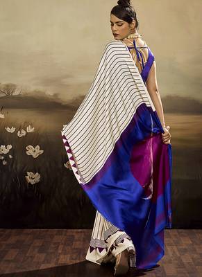 Satin off white printed saree 3