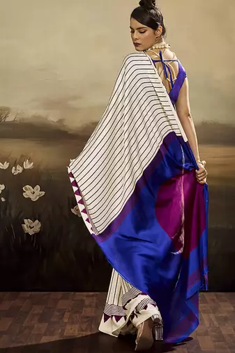 Satin off white printed saree