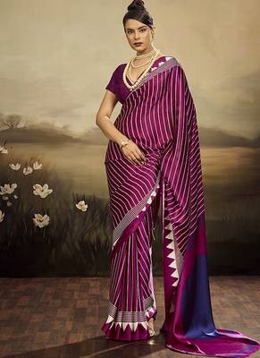 Satin wine printed saree 1