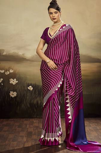 Satin wine printed saree