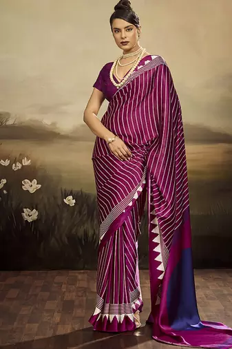 Satin wine printed saree