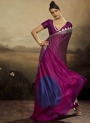 Satin wine printed saree 2