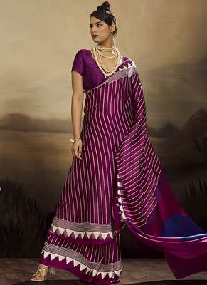 Satin wine printed saree 3